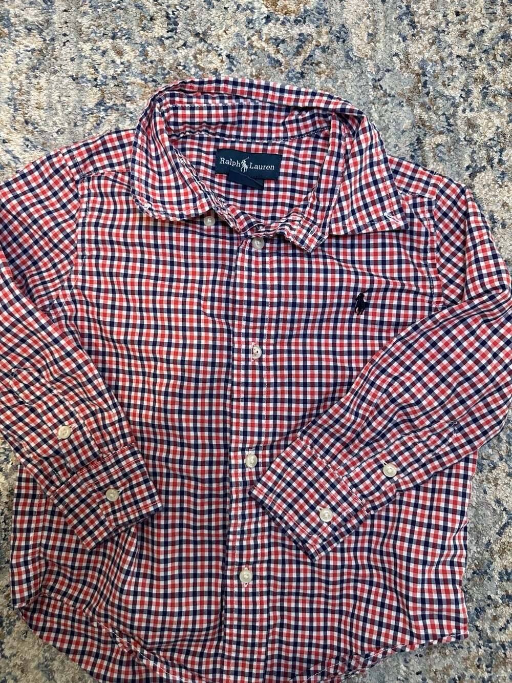 Ralph Lauren Boys Red Blue Gingham Check Long Sleeve Button Down Shirt Size 3T